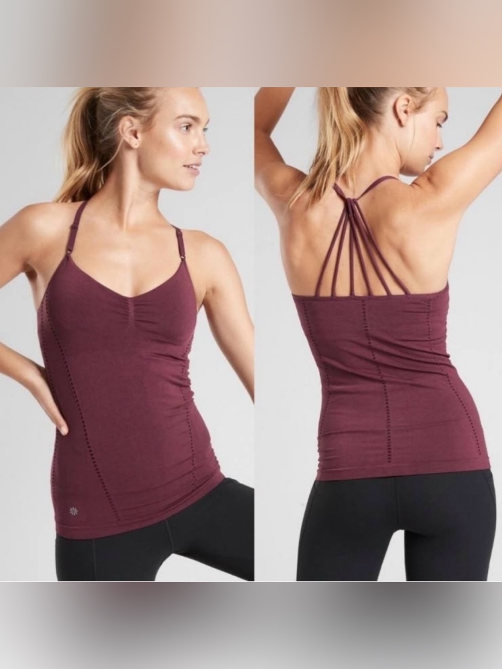 Athleta allegro support tank top women’s S small plum burgundy strappy back gym